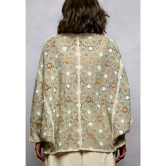 Pol Daisy Crochet Floral Dolman Sleeve Cardigan Top - Picture 2 of 2